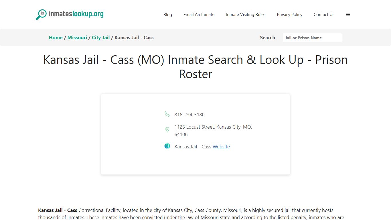 Kansas Jail - Cass (MO) Inmate Search & Look Up - Prison Roster