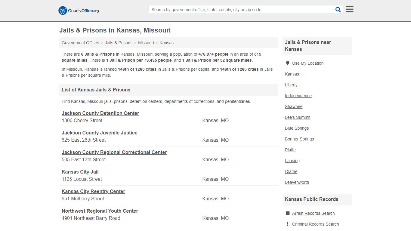 Jails & Prisons - Kansas, MO (Inmate Rosters & Records) - County Office